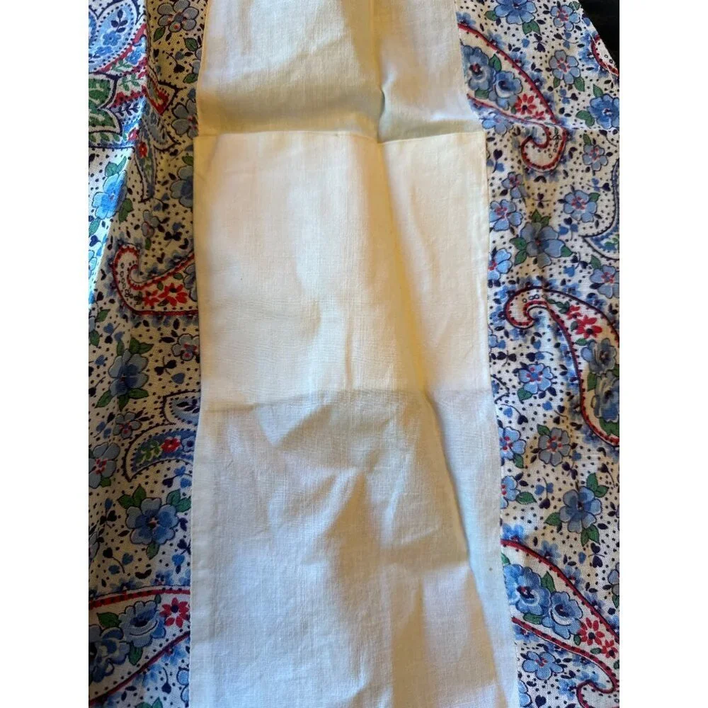 Vintage Half Apron With Paisley & White‎ Panels Cotton Blend